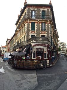 Outdoor cafe/restaurant in Biarritz in the market area.